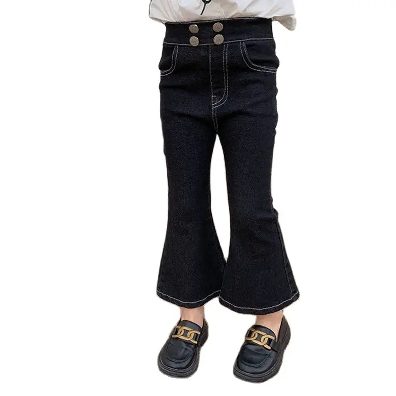 

Весенние платья для девочек черные повседневные брюки-клёш брюки 2022 осенние однотонные боты детские брюки, подходящие для любого размера с ...