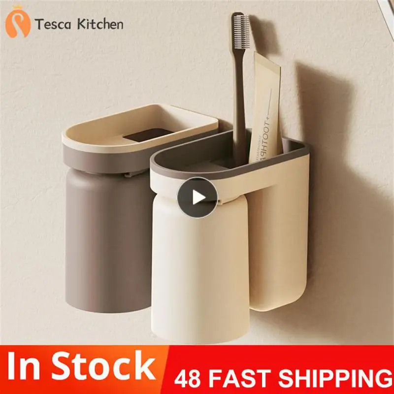 

High Quality Material Shelf Strong Bearing Capacity Off White Toothbrush Holder Increase Capacity Drill-free Installation