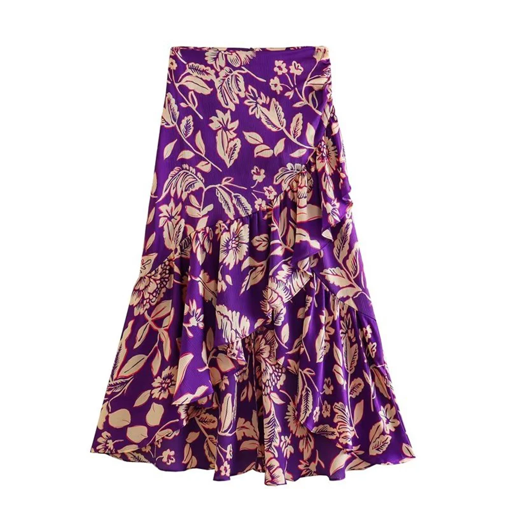 

PB&ZA Woman Long Skirt Floral Print Elegant Midi Skirt Tierred High Waist Streetwear Fashion Female Clothes 2023 Spring Summer