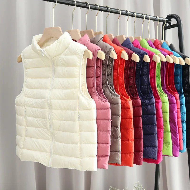 

2022 Autumn Winter Ultra Light Down Jacket Puffer Parkas Women White Duck Down Vest Coat Female Slim Sleeveless Warm Waistcoat