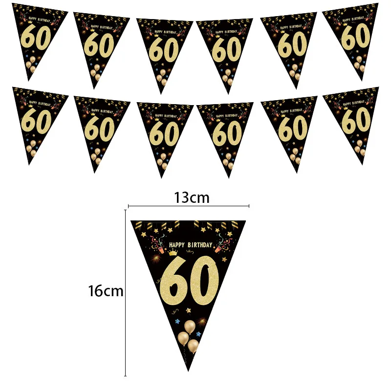 

30 40 50 60 Year Happy Birthday Banner Streamer For Party Backdrops Decoration Adult Birthday Anniversaire 40age Black Flags