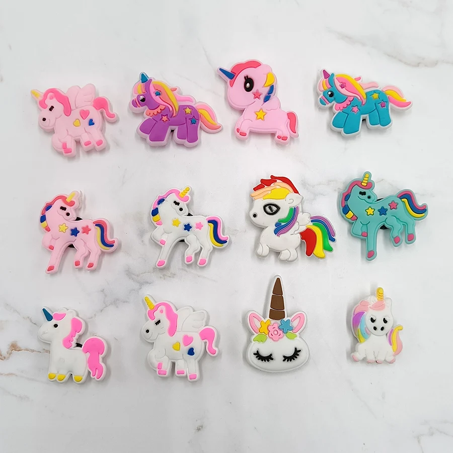 Dropshipping 1Pcs PVC Shoe Buckle Accessories Funny DIY Magic Unicorn Shoes Decoration Jibz For Croc Charms Kids X-mas Gift