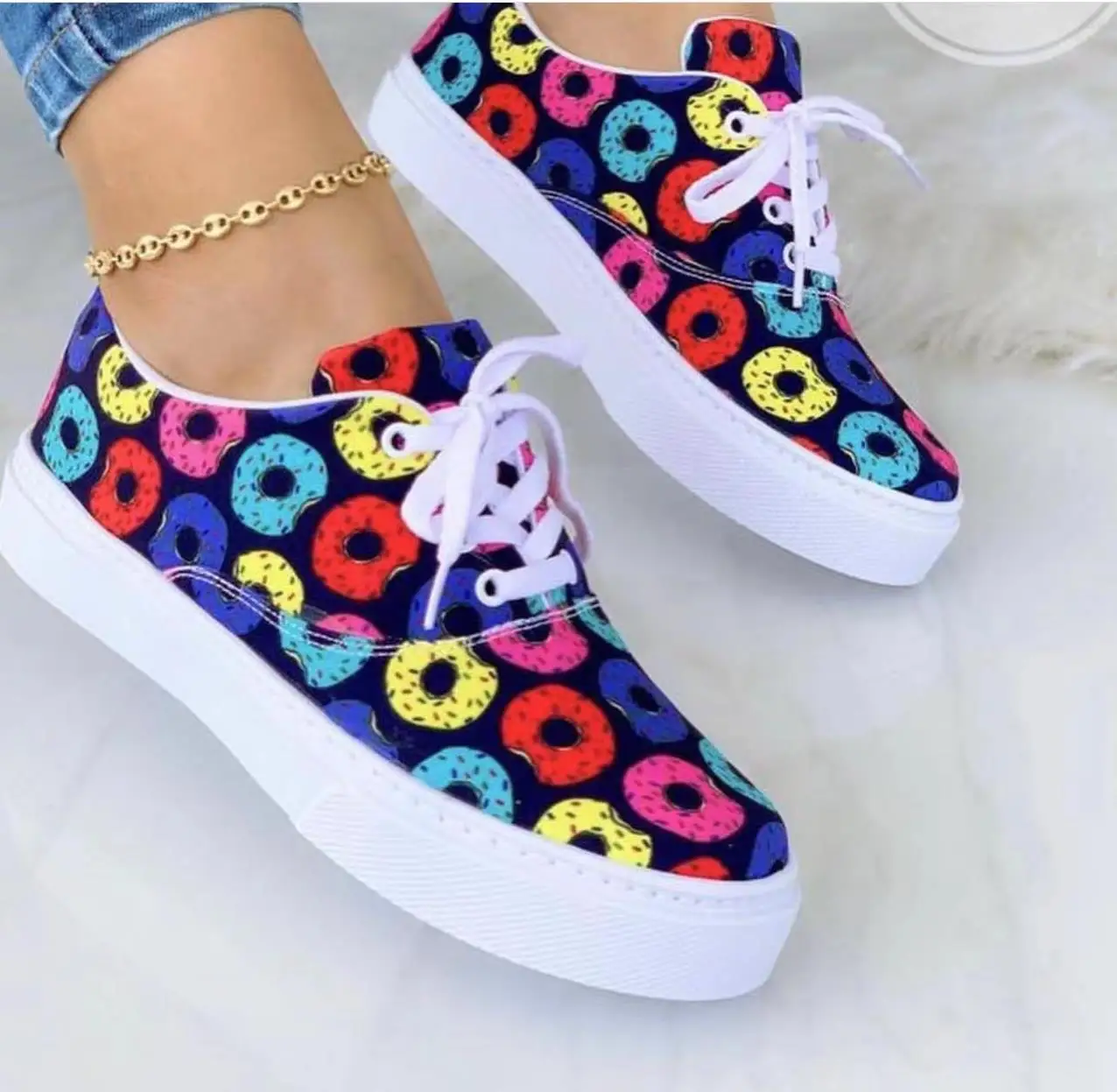 New Print Women Shoes Spring Plaid Lace-Up Sneakers Print Fashion Canvas Sneakers Light Walking Women's leisure Shoes Large size