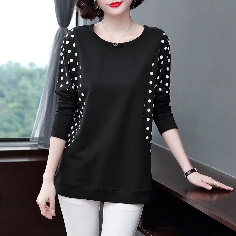 

Woman Cotton Dot Print Basic Tops Female Long Sleeve Shirts Blusa Feminina Shirt Top Ladies Bottoming Fashion Casual Shirts G300