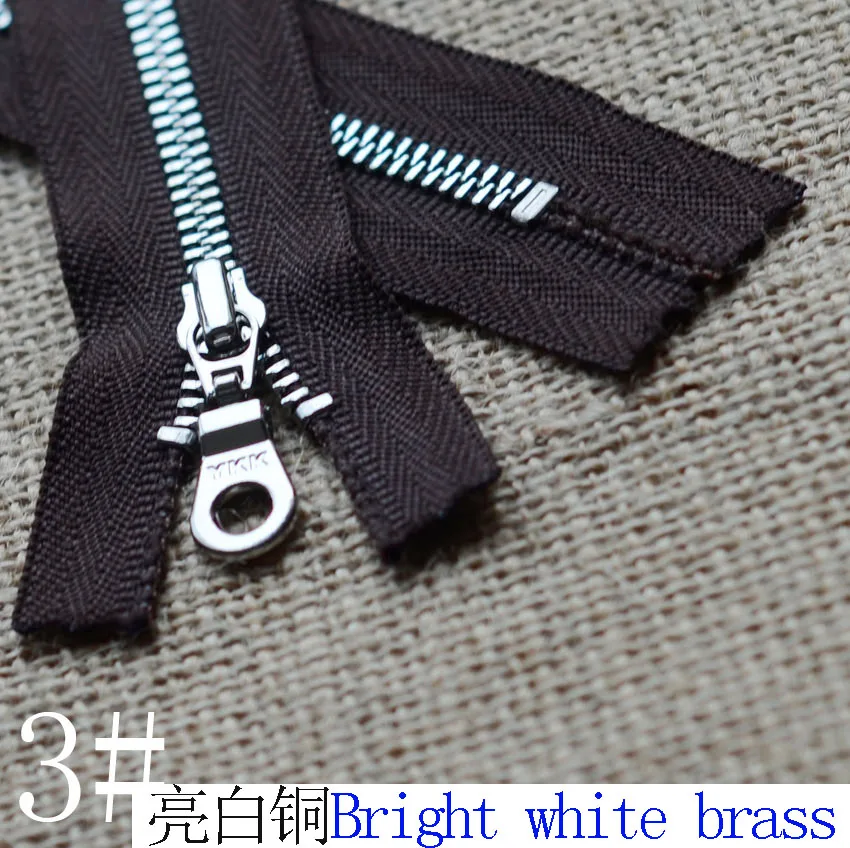 

YKK3 # Bright White Copper Closed Metal YKK Zipper 10-80cm YKK Coffee Zipper Closed Manual Crossbody Bags