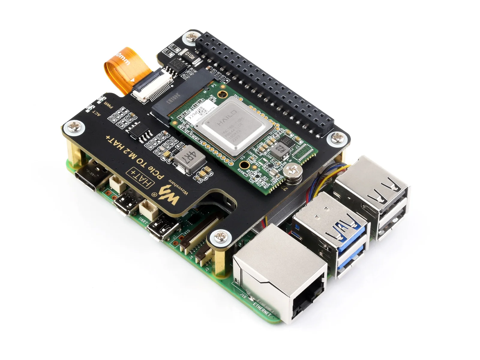 Модуль ускорителя Waveshare Hailo-8 M.2 AI на основе процессов 26TOPS для Raspberry Pi 5