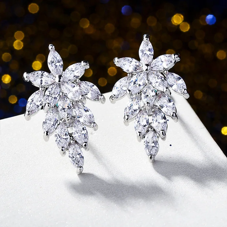 ZAKOL трендовые высококачественные фианит огранки маркиза серьги-гвоздики в виде