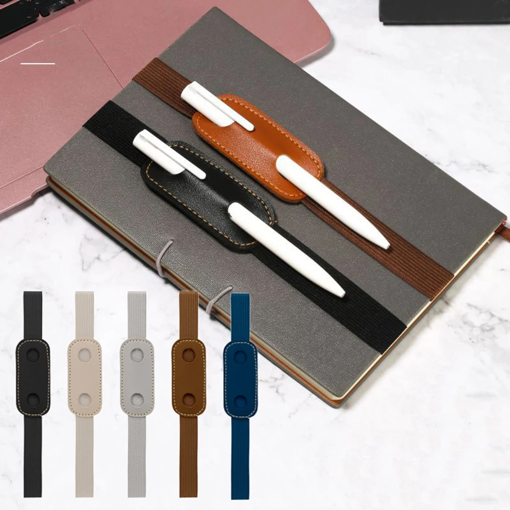

PU Leather Pen Case Elastic Band Pen Case Portable Pen Holder Practical Stationery Business Style Office Supplies Book Pen Clip