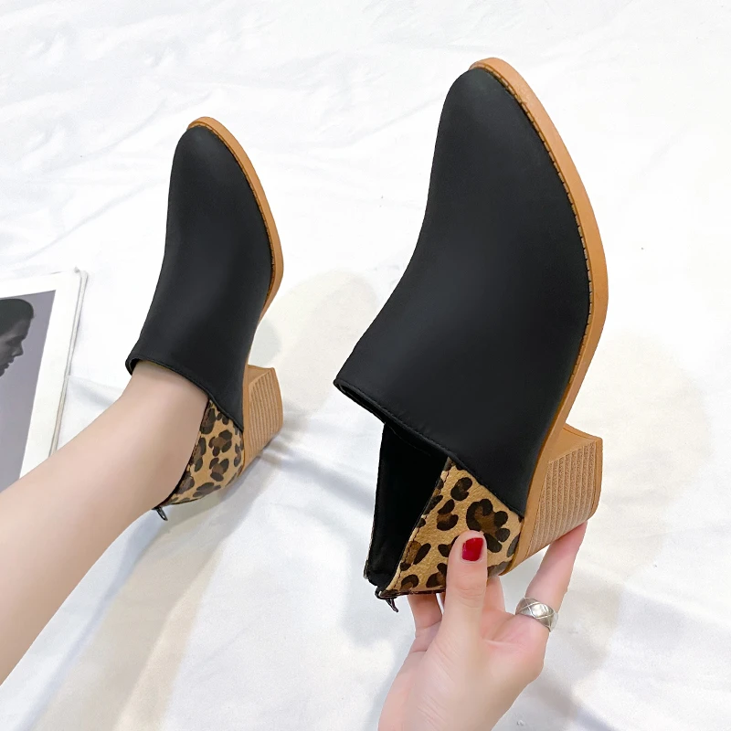 

Женские ботинки из ПУ кожи, с острым носком, на низком квадратном каблуке