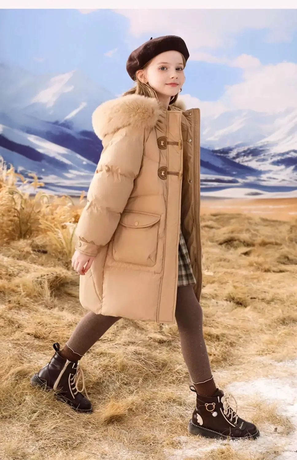 Зимняя куртка для девочек сохраняющая тепло съемная шапка пальто с меховым