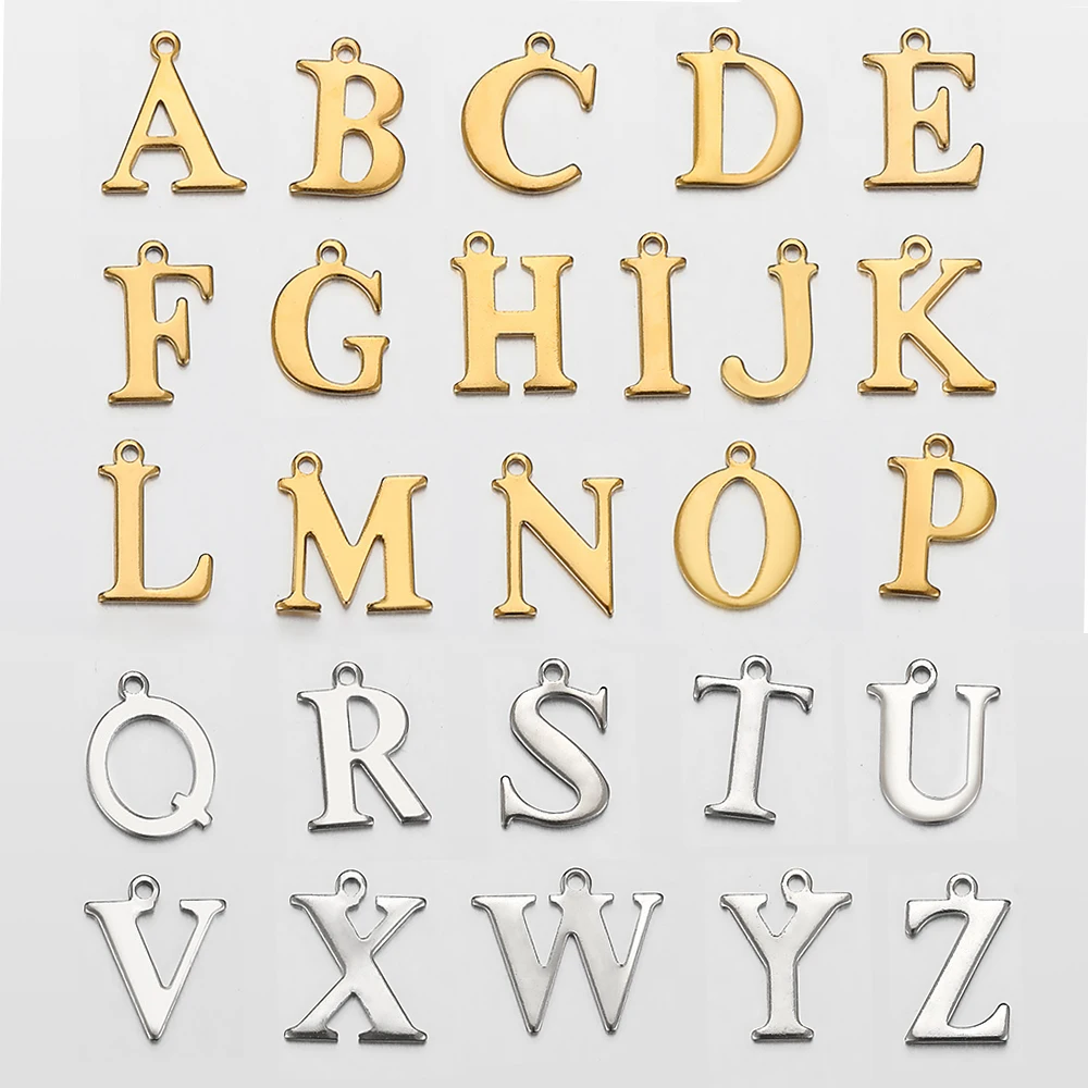 

20pcs Stainless Steel Gold Letter Charm Initial Charms Alphabet Beads Pendants Assorted for Bracelet Necklace Jewelry Making DIY