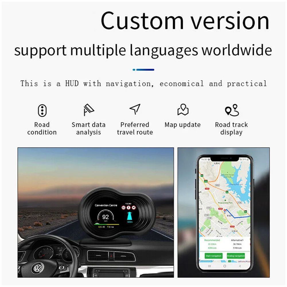 

F9 Black Navigation Version OBD2 + GPS Car Instrument HUD Head Up Digital LCD Display Speedometer Car Turbine Speed
