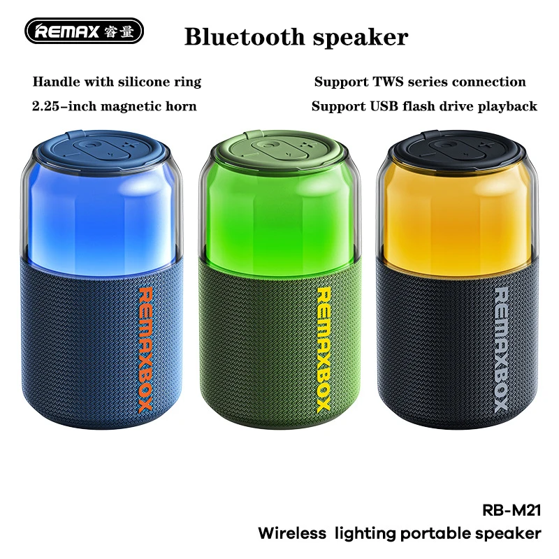 Фото Remax RB-M21 2025 новый беспроводной Bluetooth-динамик уличный портативный мини-динамик красочный атмосферный светильник сабвуфер №1