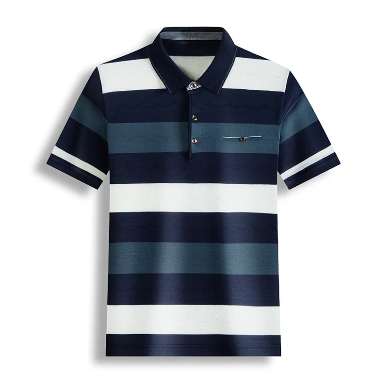

Spring/Summer Men'S Striped Polo Shirt Spliced Polo Collar Top Classic Simple Casual Fashion Button Shirt