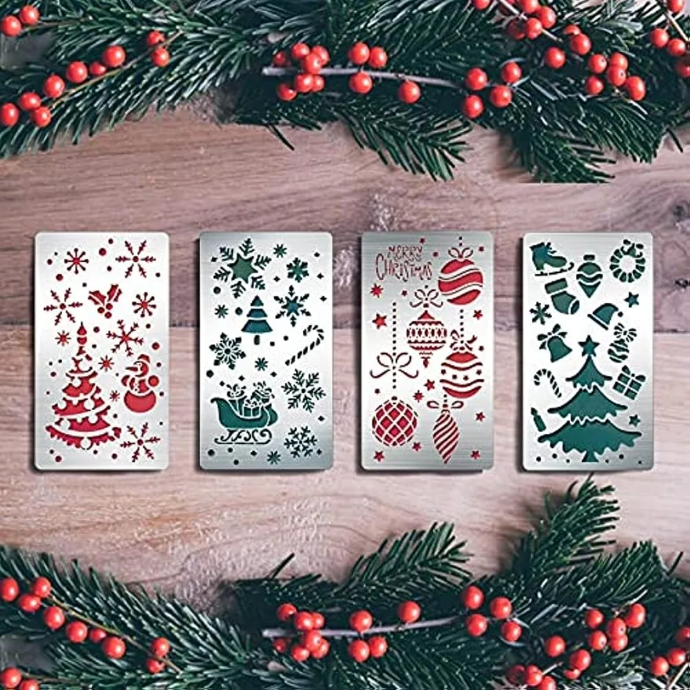 

4 Sets Christmas Tree Metal Stencil Christmas Theme Metal Embossing Stencil Template for Making Photo Decorative Paper Scrapbook