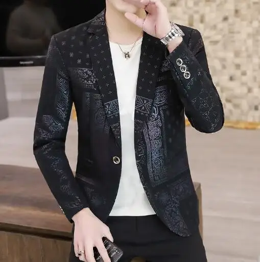 

Fashion Men's Slim Fit Printing Color Blazer Peaked Laple Jacket Wedding Tuxedo ABD871
