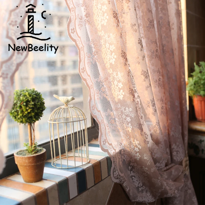 

American retro Curtains for Living Dining Room Bedroom Floral Gauze Lace Curtain Partition Curtain Cabinet Background Curtain