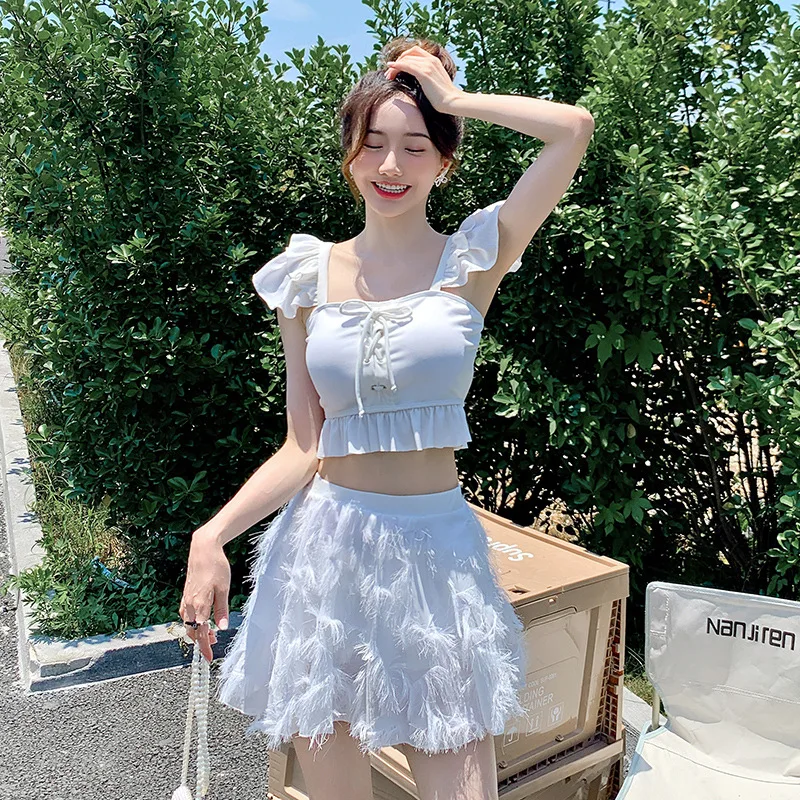 

2023 Cute Swimsuits Split Steel Support Gathered Swimwear Suit Solid Beach Sexy Bikini Women's Swimsuit Lace Bathing Suit