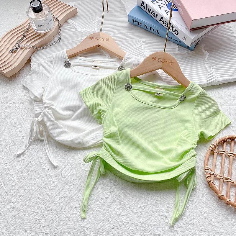 

2022 летняя модная футболка с коротким рукавом для девочек, два цвета