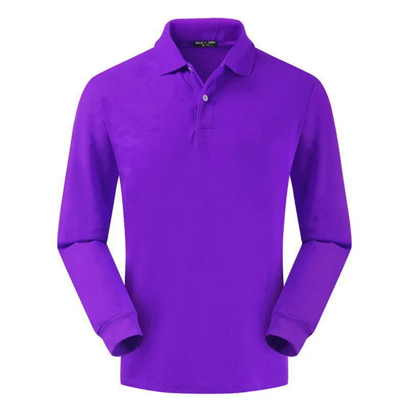 

High Quality 100% Cotton Polos Shirts Long Sleeve Mens Lapel T-shirt Casual Pure Color Tee Shirts Business Men Tops Tee 812