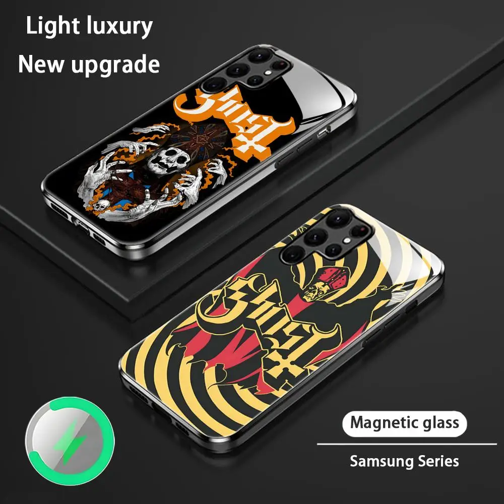 Фото Популярный чехол для телефона Hot Ghost Band для Samsung S26 S25 S24 S23 S22 S21 S20 Plus Ultra, стеклянный магнитный чехол. №1