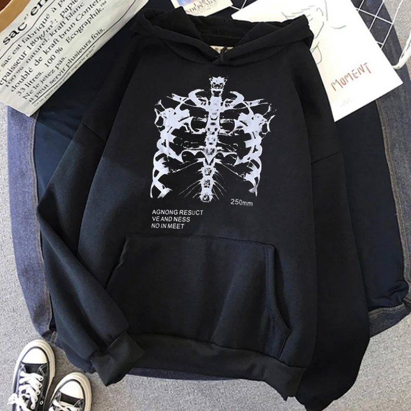 

Oversized Hoodies Women's Sweatshirts Dark Skull Bones Print Hoodie Hip Hop Female Sweatshirt Lady Spring Autumn Pullovers Tops