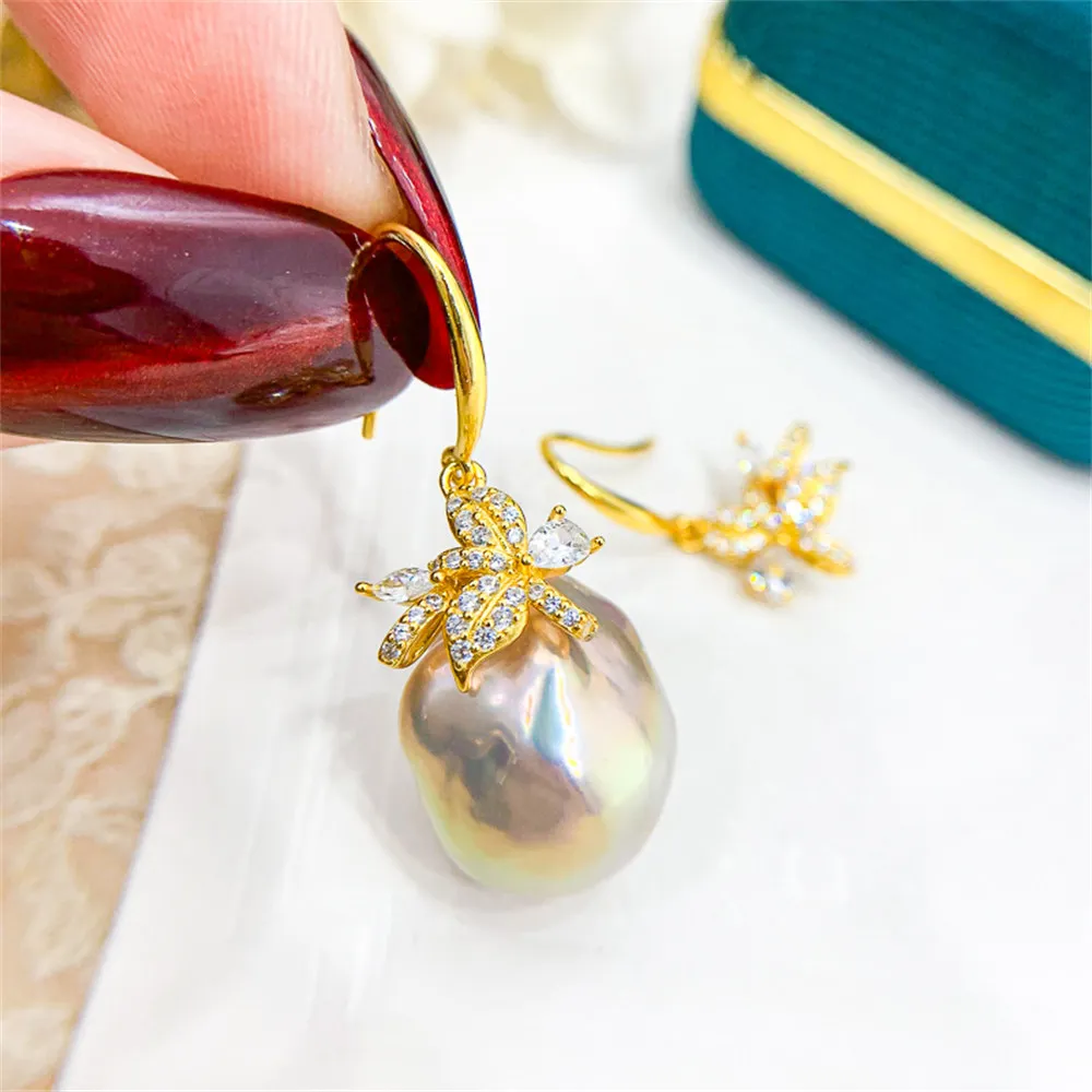 

DIY pearl earrings accessories S925 sterling silver jewelry concealer fashion earrings female empty holder Fit 10-15mm beads