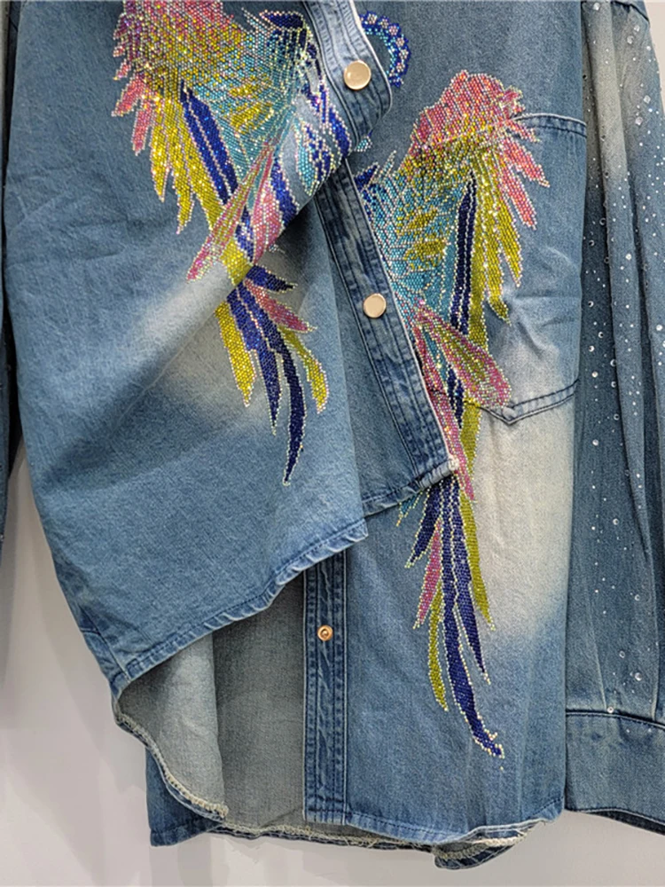 Женские джинсовые рубашки DEAT цветная блузка с длинными рукавами и стразами