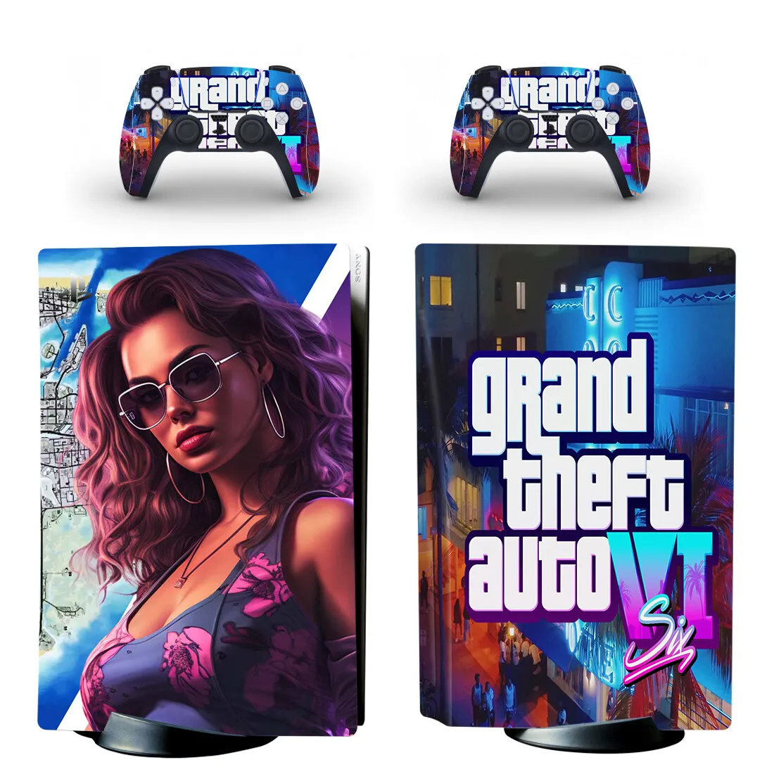 Grand Theft Auto GTA 6 GTA6 PS5 Диск Наклейка Крышка для консоли и 2 контроллера Кожа Винил