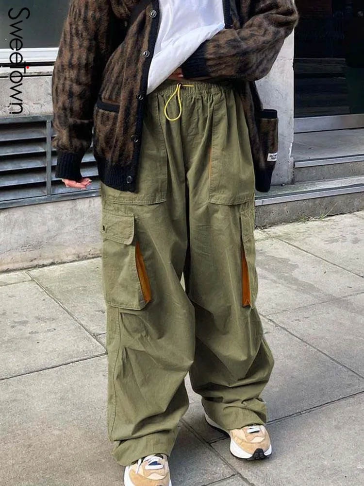 

Брюки-карго женские с широкими штанинами и низкой талией, в стиле хиппи