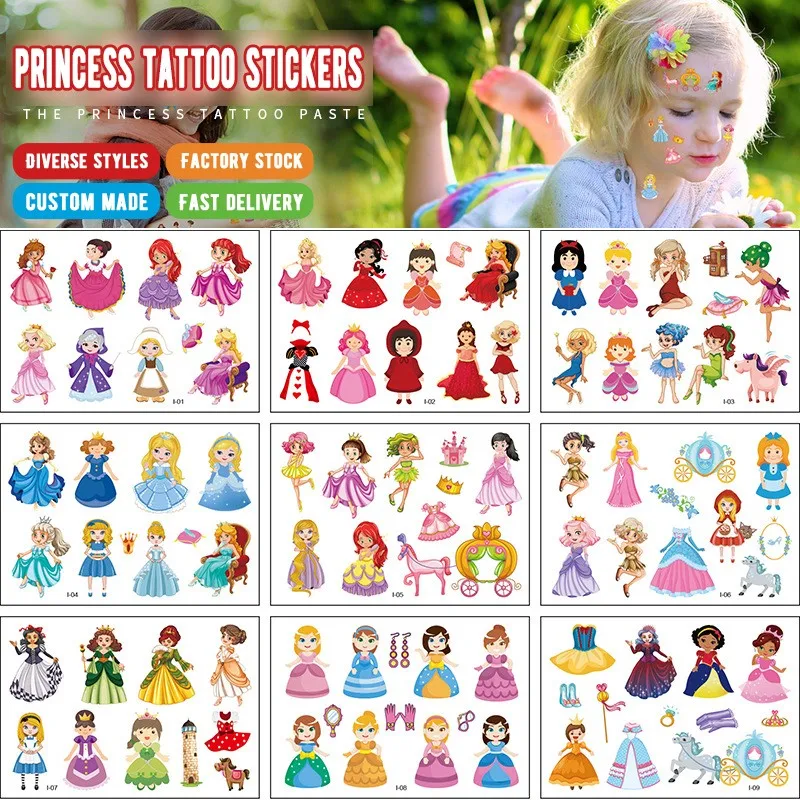 autocollants-de-tatouage-pour-enfants-12-pieces-dessin-anime-princesse-conte-de-fees-mignon-pour-garcons-et-filles