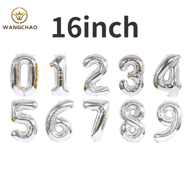 

16inch Aluminium Foil Silver Number Balloon Birthday Wedding Party Suplies Decorations Foil Balloons Kid Boy toy Baby Shower