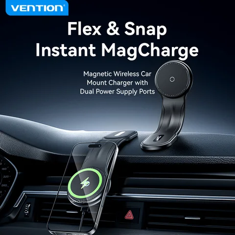 Магнитный автомобильный держатель для телефона Vention, клейкий стиль, регулируемая приборная панель Magsafe для iPhone 12-17, 15 Вт, беспроводная быстрая зарядка