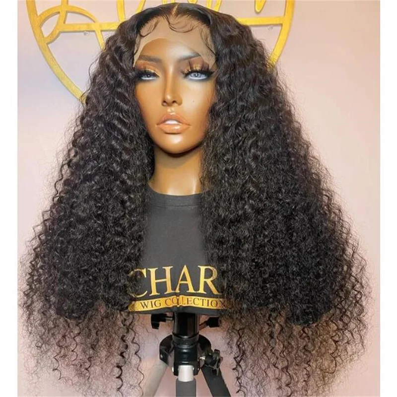 

Natural Black 26Inch 180%Density Soft Long Preplucked Kinky Curly Glueless Deep Lace Front Wig For Women BabyHair Daily Cosplay