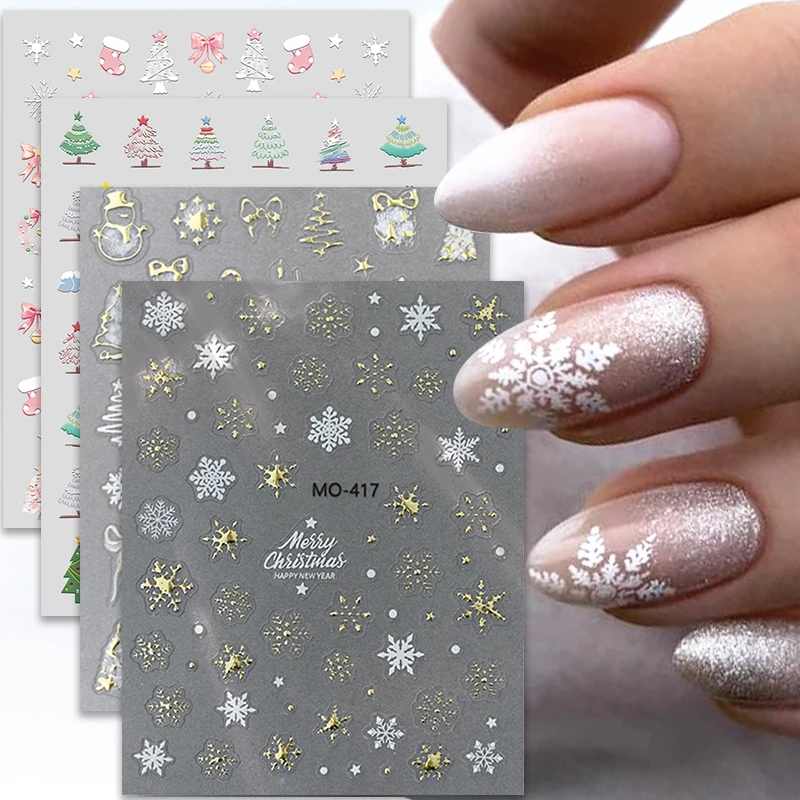 Золотая снежинка 3D наклейка для ногтей с бантом Снежный человек прекрасные