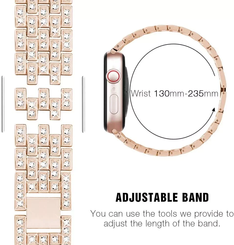 Metal Strap for Apple Watch Bnad 40mm 44mm 41mm 45mm Woman Diamond Shining Stainless Steel Link Bracelet iWatch 7 6 SE 5 4 3