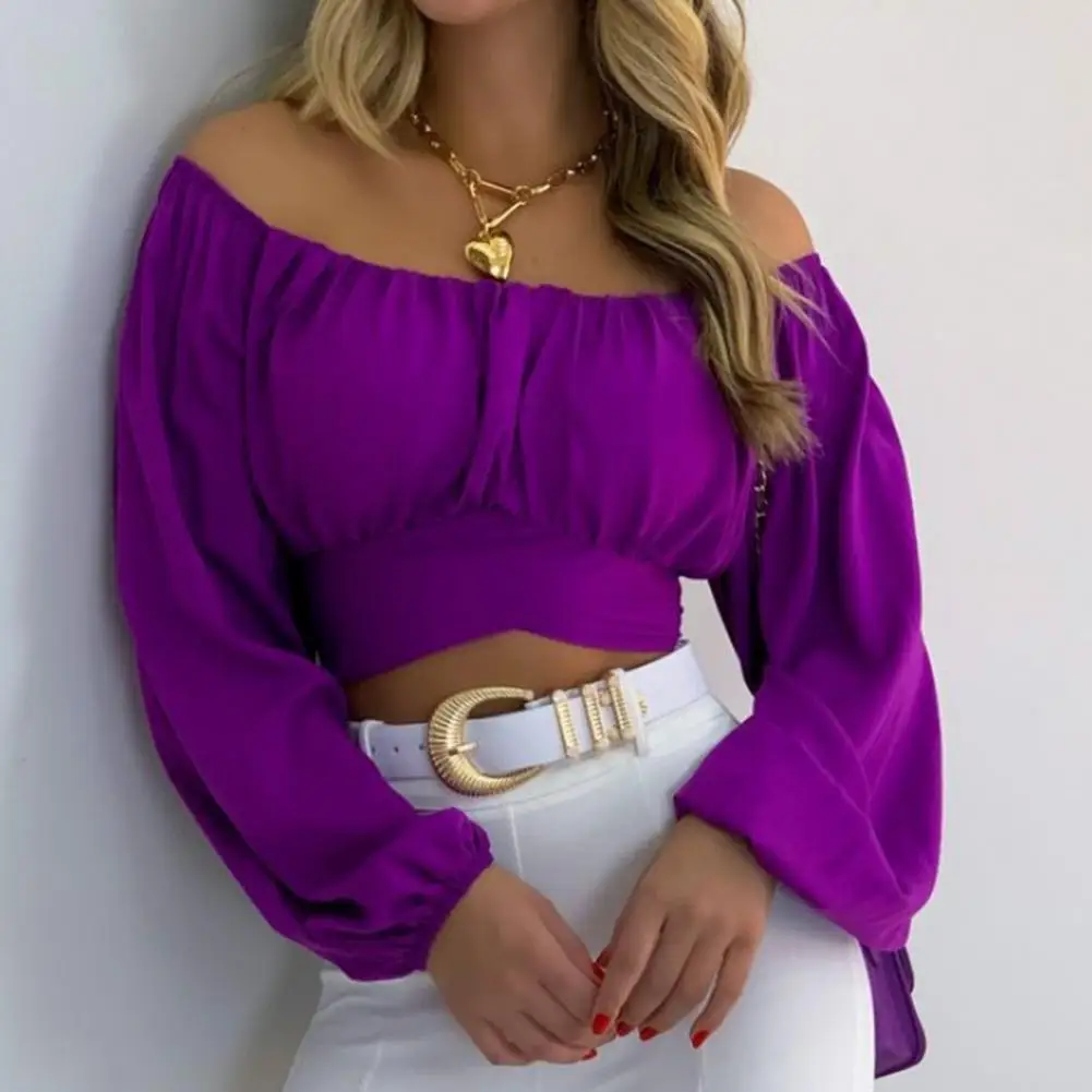 

Party Blouse Backless Women Top Off Shoulder Lantern Sleeve Pullover Top