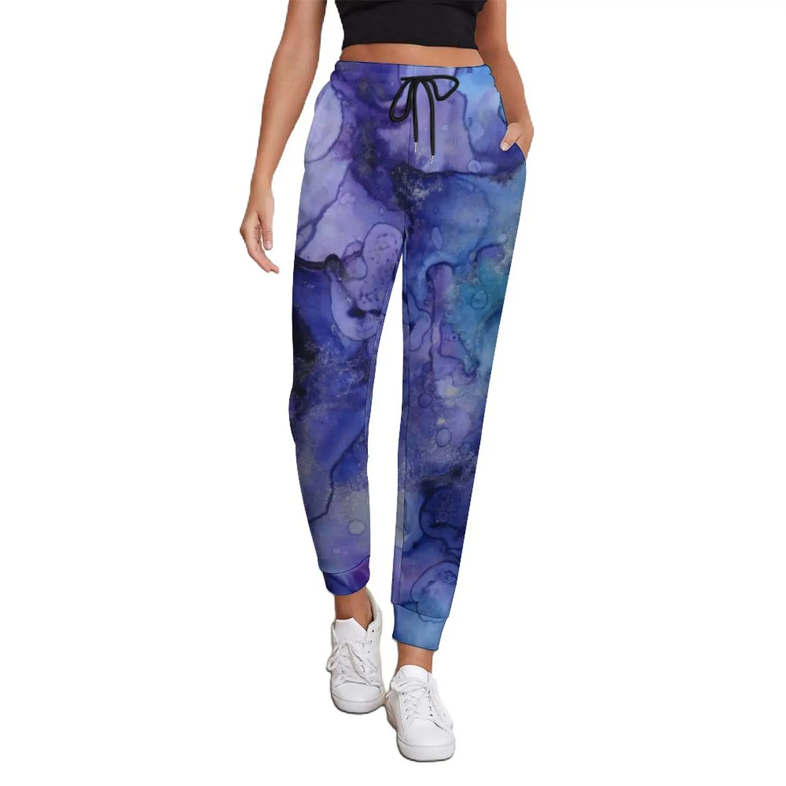 

Marbled Abstract Print Pants Woman Blue and Purple Liquid Streetwear Sweatpants Spring Retro Design Trousers Big Size 2XL