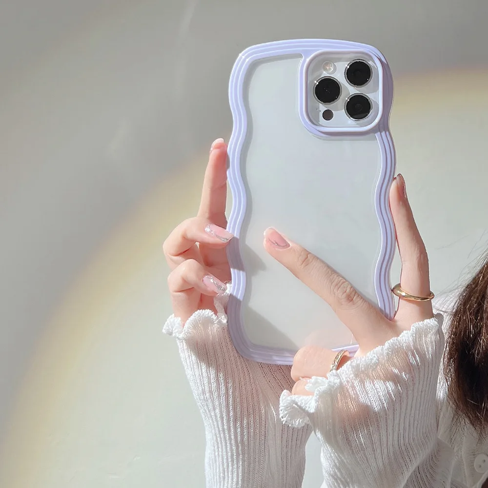

Luxury Candy Colors Wavy Border Transparent Phone Case For iPhone 11 12 13 Pro Xs Max Xr X Shockproof Protective Cover