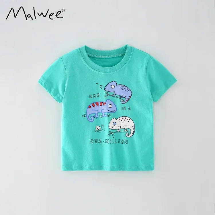 

Летняя футболка с коротким рукавом для мальчиков, хлопковый топ в европейском и американском стиле с принтом животных