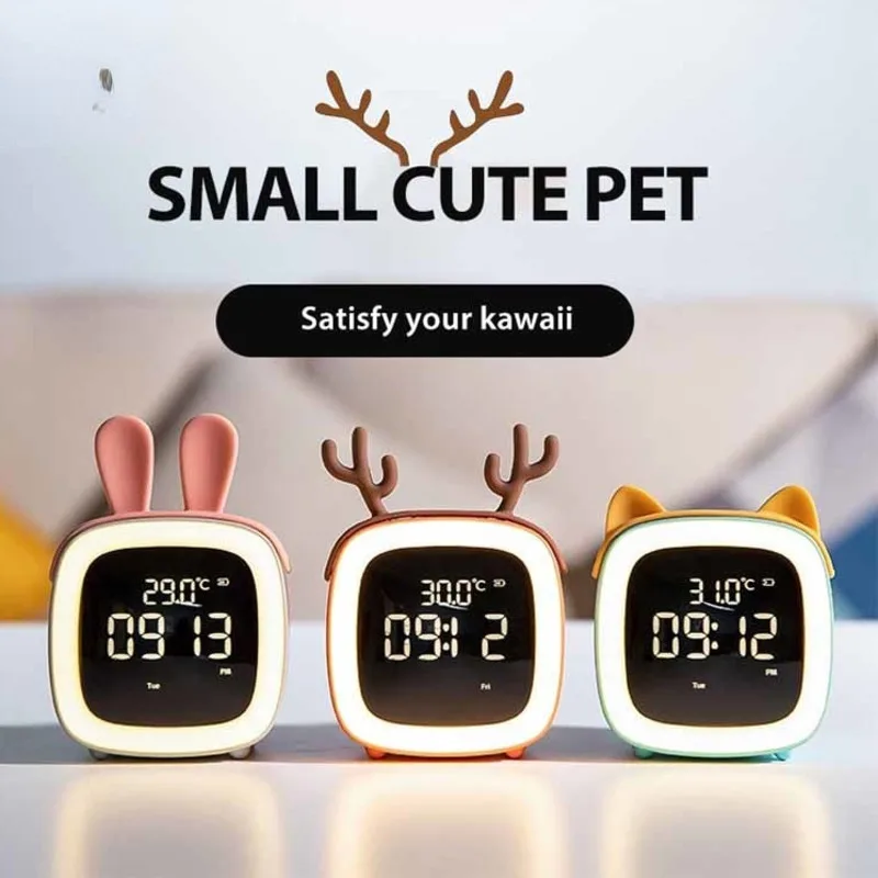 

Youpin Creative LED Night Light with Thermometer Bedside Alarm Clock Bedroom Gift USB Rechargeable Digital Clock 5 Styles