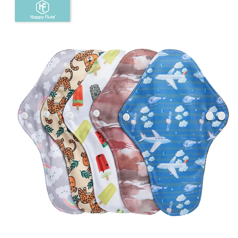 Happyflute 5pcs/set Absorbent Menstrual Pads Washable Sanitary Napkin Menstrual Ecological Cloth Pads With Fashion Prints M Size