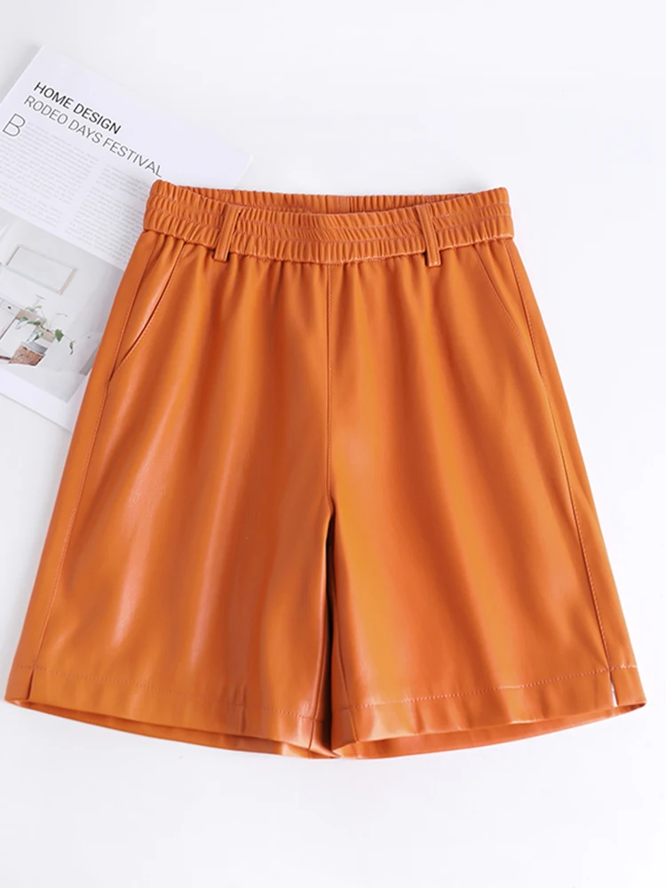 Модные стильные кожаные брюки 100% для женщин женские широкие шорты с эластичным
