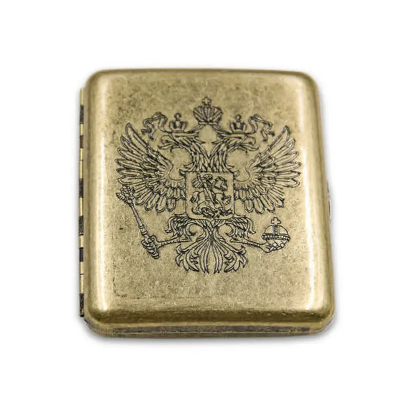 

Retro Laser Carve Russian Double Headed Eagle Rectangle Metal Cigarette Case Moisture Proof Travel Portable Cigarette Accessory