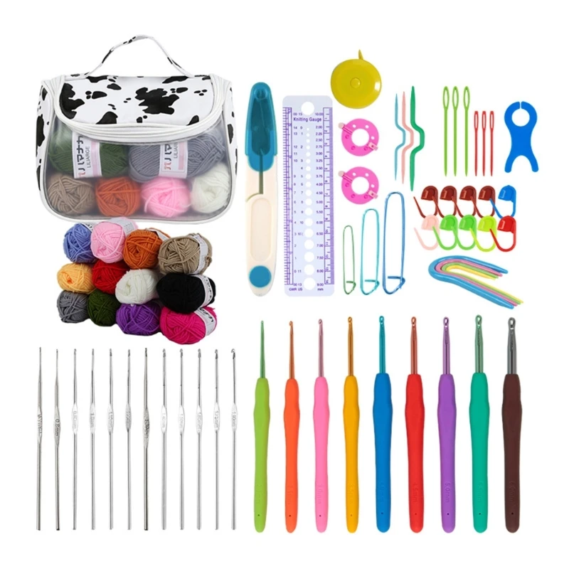 

G6DA Crochet Hooks and Yarns Set Beginner Crochet Kits Include Ergonomic Hooks, Knitting Needle, Sewing Marker and More