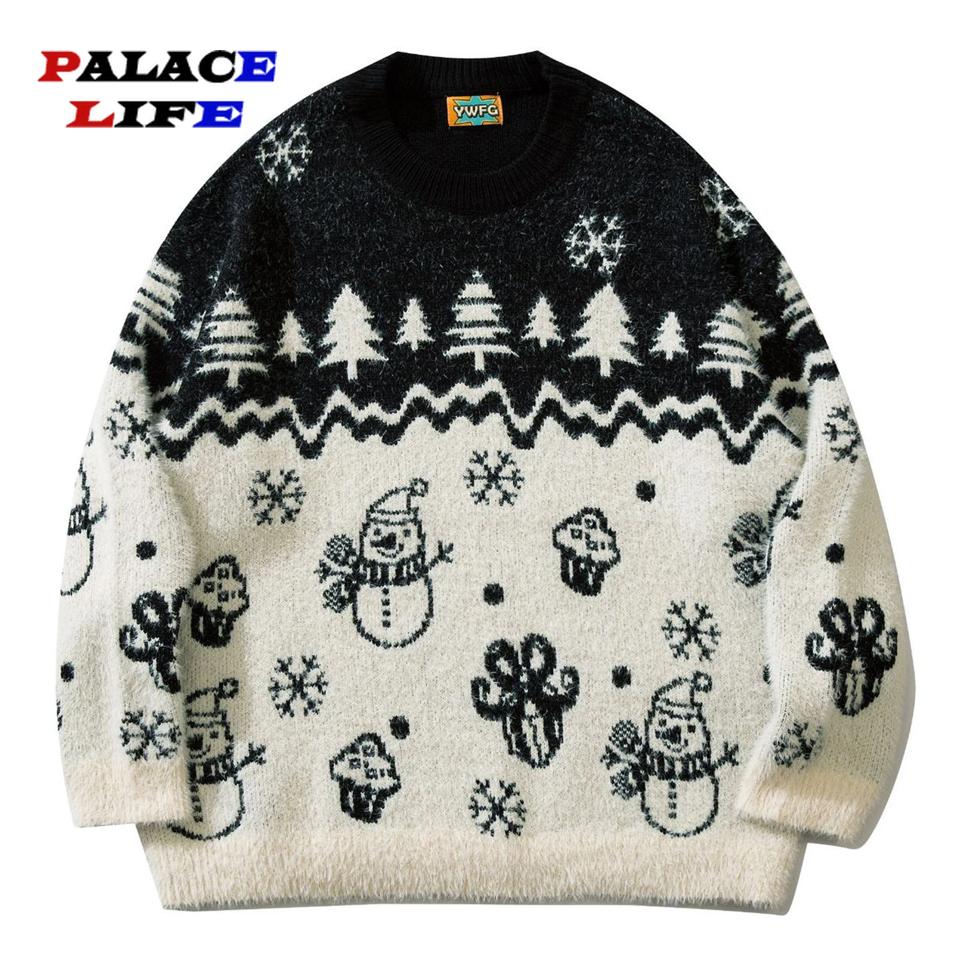 

Harajuku Fashion Casual Male Pullovers Autumn Men Knitted Jumper Sweaters Hip Hop Christmas Gift Snowman 2022 New Streetwear