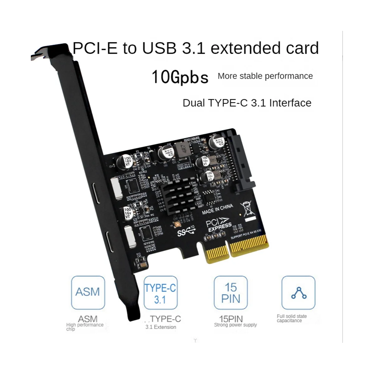 

PCIE3.0 To USB3.1 Expansion Card ASM3142 Dual-Port TYPE-C 10G Full Height Half Height Desktop PC Built-In Expansion Card