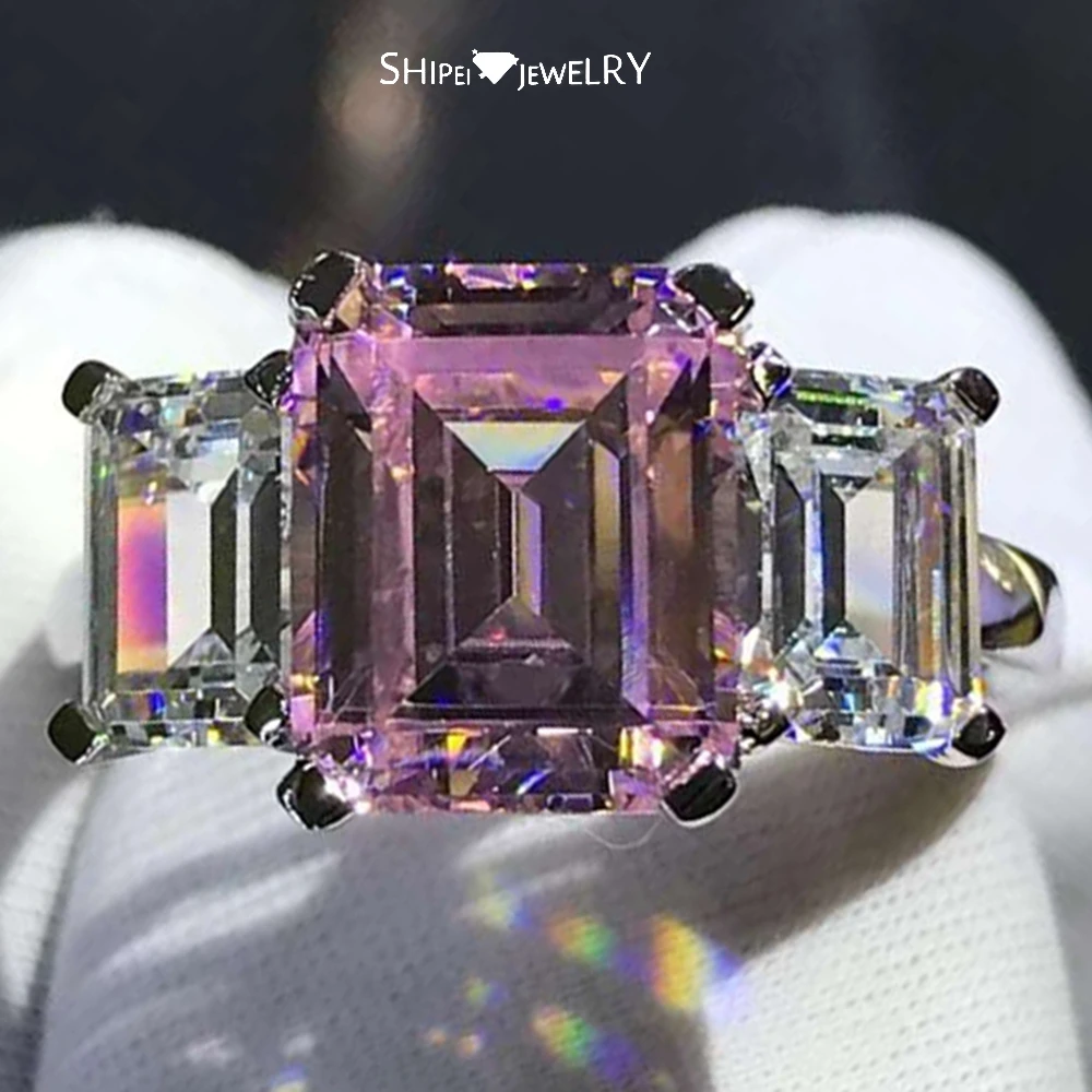 

Shipei Classic 925 Sterling Silver VVS 3EX 5CT Emerald Cut Created Moissanite Gemstone Ring For Women Engagement Fine Jewelry