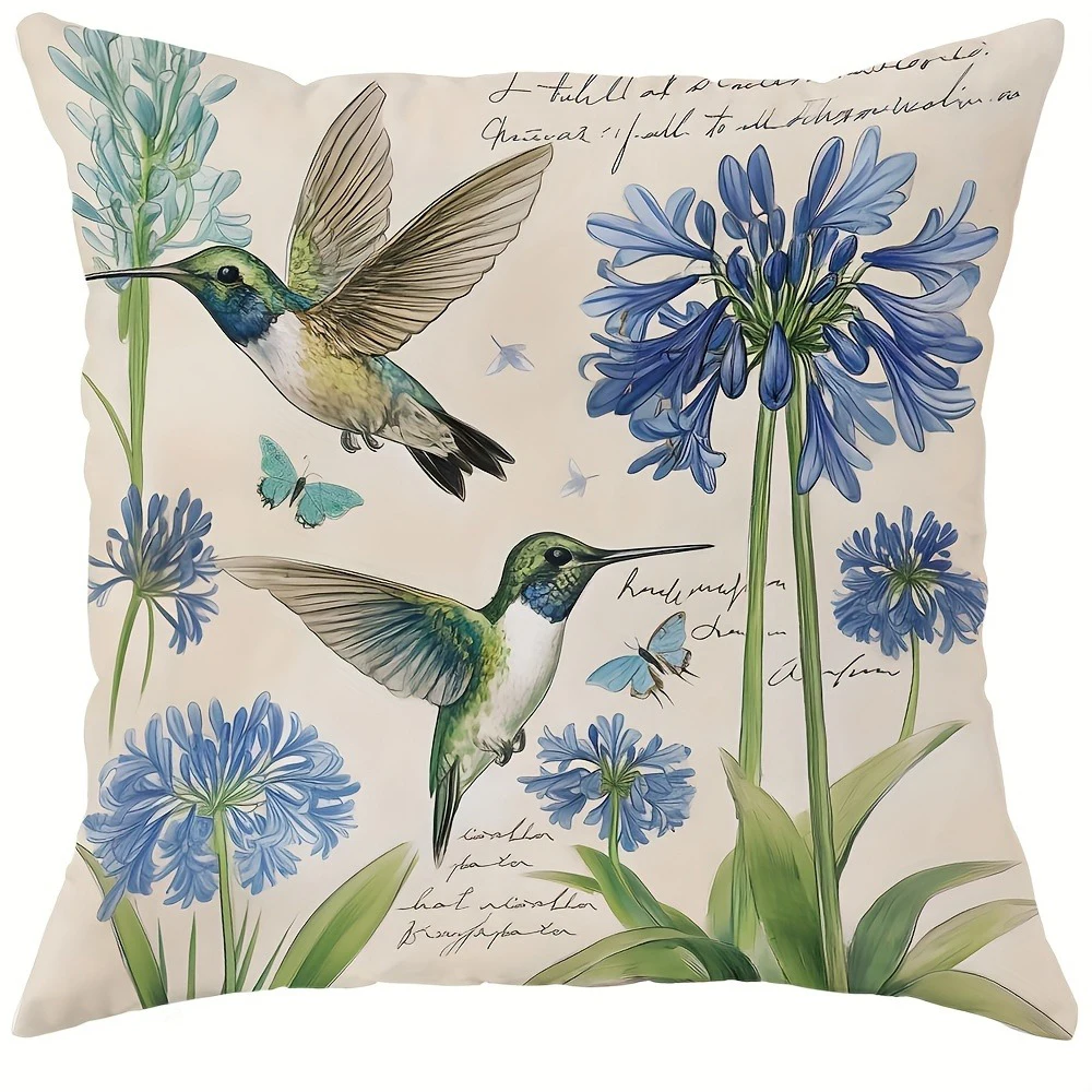 

Декоративные наволочки Blue Floral Hummingbird полиэстер велюр