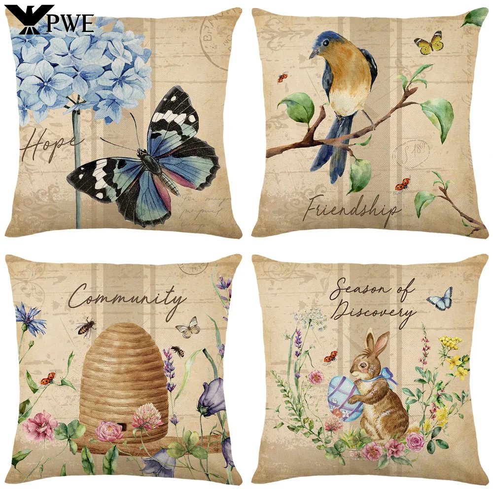 

Easter Pillowcase Bunny Egg Pillow Cover Spring Farmhouse Home Decor Cushion Cover Flowers Birds Butterflies Easter Pillowslips